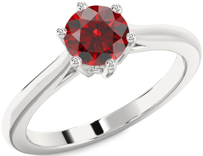 Garnet Silver Round Solitaire Engagement Ring