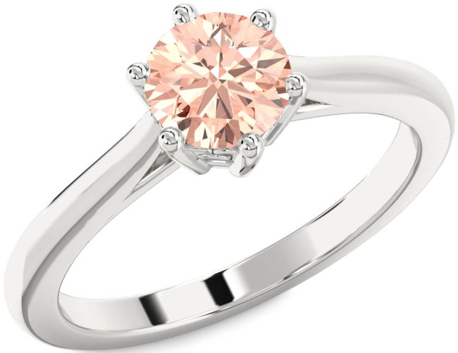 Morganite Silver Round Solitaire Engagement Ring