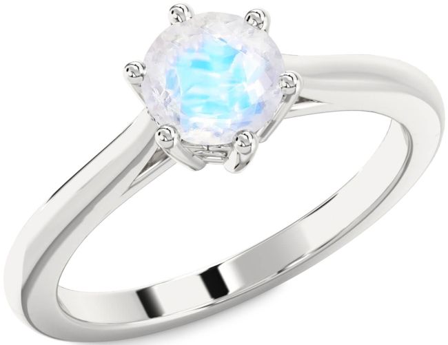 Moonstone Silver Round Solitaire Engagement Ring