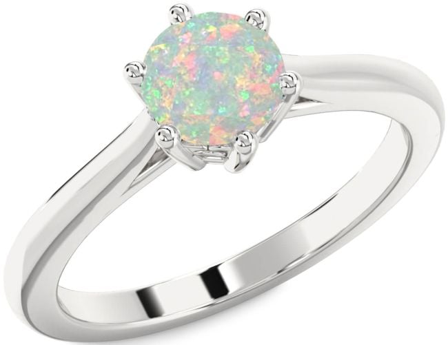 Opal Silver Round Solitaire Engagement Ring