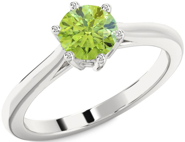 Peridot Silver Round Solitaire Engagement Ring