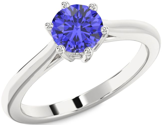 Tanzanite Silver Round Solitaire Engagement Ring