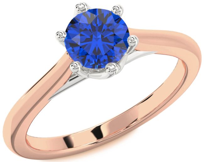 Blue Sapphire White Rose Gold Round Solitaire Engagement Ring