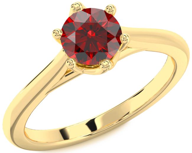 Garnet Gold Silver Round Solitaire Engagement Ring