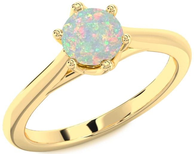 Opal Gold Silver Round Solitaire Engagement Ring