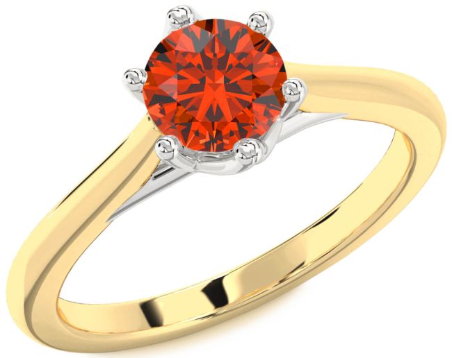 Fire Opal Gold Silver Round Solitaire Engagement Ring