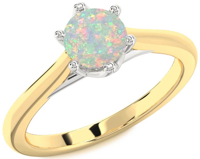 Opal Gold Silver Round Solitaire Engagement Ring