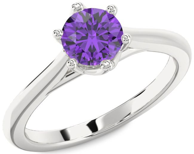 Amethyst Silver Round Solitaire Engagement Ring