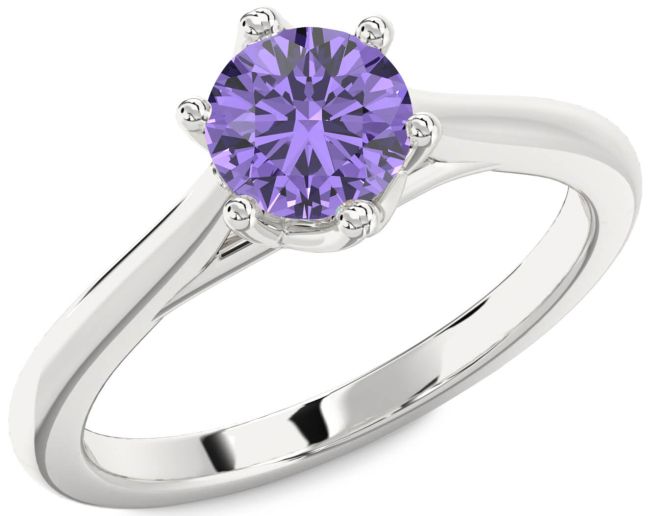 Alexandrite Silver Round Solitaire Engagement Ring