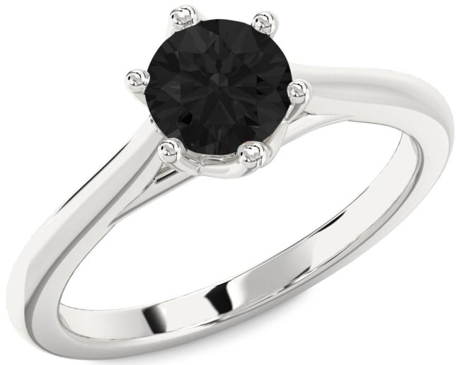 Black Diamond Silver Round Solitaire Engagement Ring