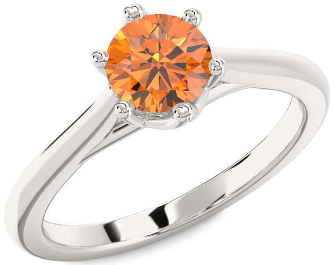 Citrine Silver Round Solitaire Engagement Ring