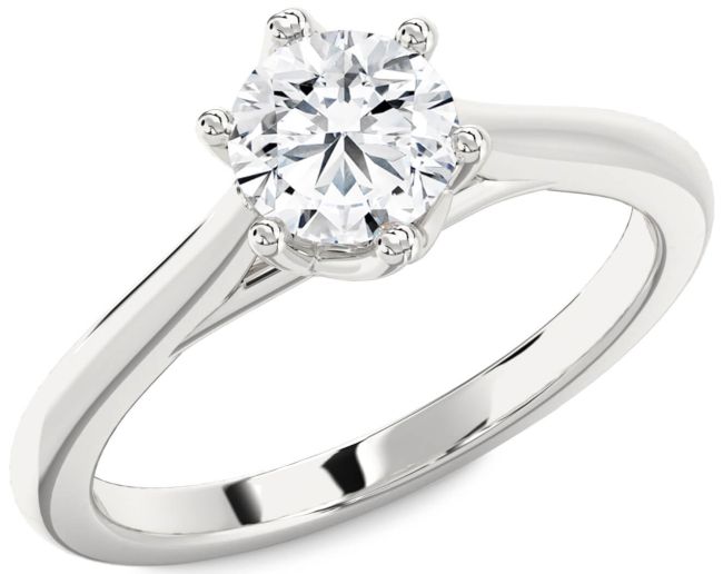 Diamond Silver Round Solitaire Engagement Ring