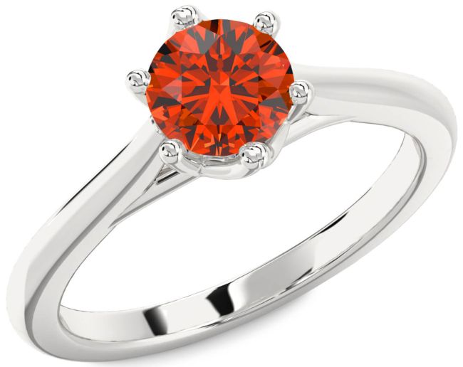 Fire Opal Silver Round Solitaire Engagement Ring