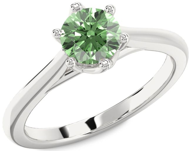 Green Diamond Silver Round Solitaire Engagement Ring