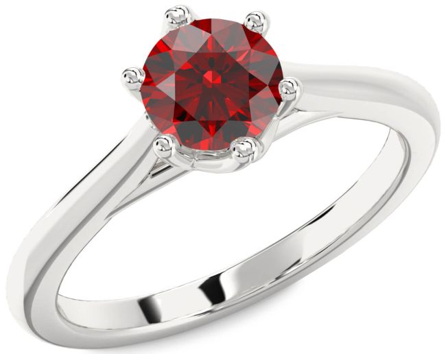 Garnet Silver Round Solitaire Engagement Ring
