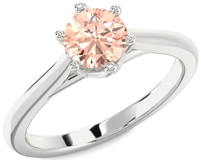 Morganite Silver Round Solitaire Engagement Ring