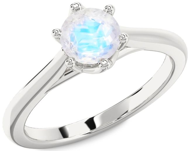 Moonstone Silver Round Solitaire Engagement Ring