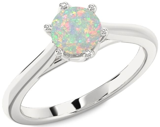 Opal Silver Round Solitaire Engagement Ring