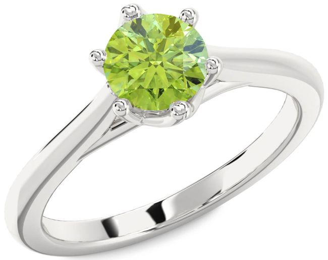 Peridot Silver Round Solitaire Engagement Ring
