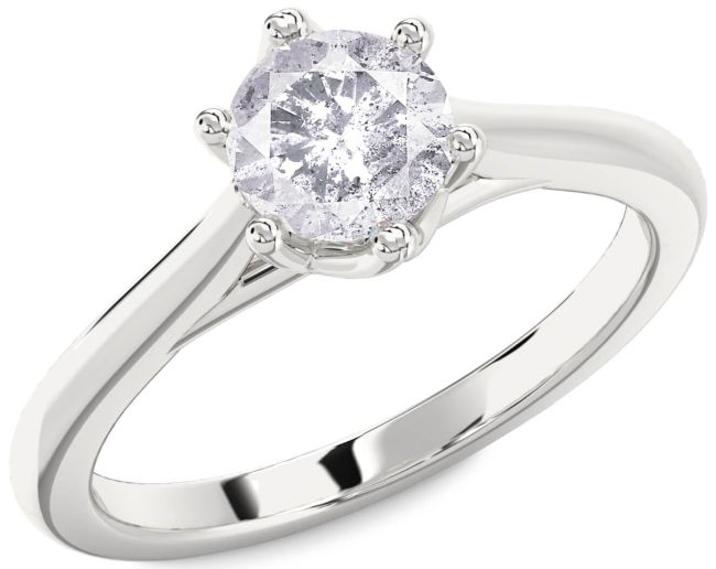 Salt & Pepper Diamond Silver Round Solitaire Engagement Ring