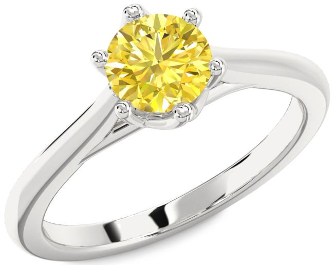 Yellow Diamond Silver Round Solitaire Engagement Ring