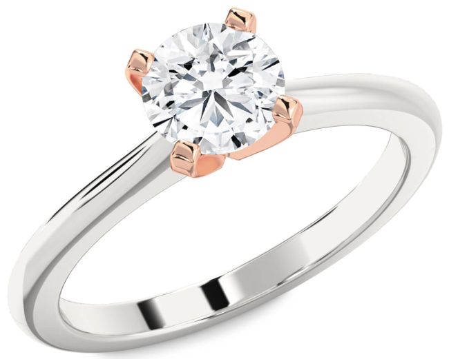 Diamond Silver & 10K Rose Gold Round Solitaire Engagement Ring