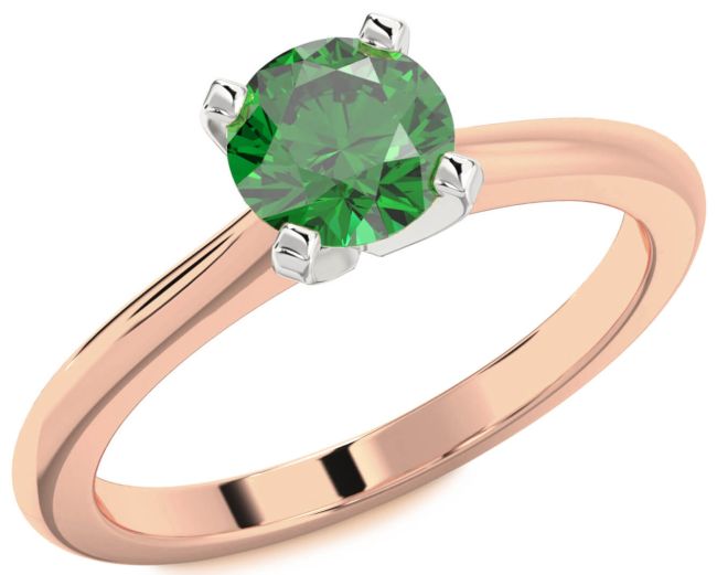 Emerald Rose Gold Silver Round Solitaire Engagement Ring