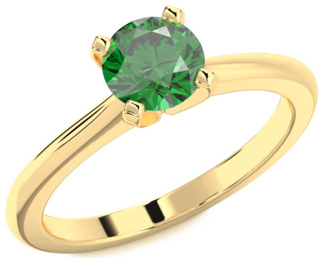 Emerald Gold Round Solitaire Engagement Ring