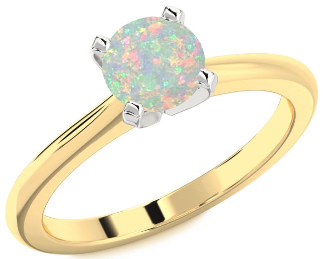 Opal Gold Silver Round Solitaire Engagement Ring