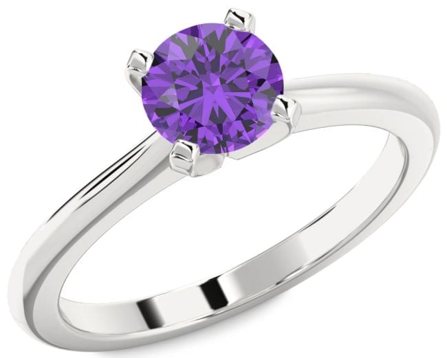 Amethyst Silver Round Solitaire Engagement Ring