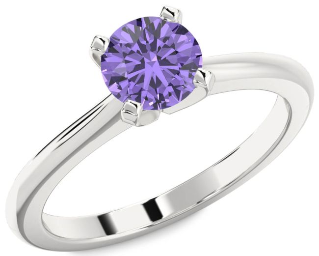 Alexandrite Silver Round Solitaire Engagement Ring