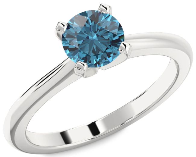 Blue Diamond Silver Round Solitaire Engagement Ring