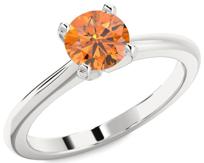 Citrine Silver Round Solitaire Engagement Ring
