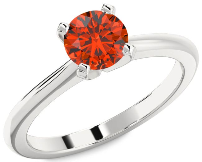 Fire Opal Silver Round Solitaire Engagement Ring
