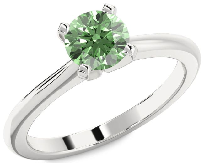 Green Diamond Silver Round Solitaire Engagement Ring