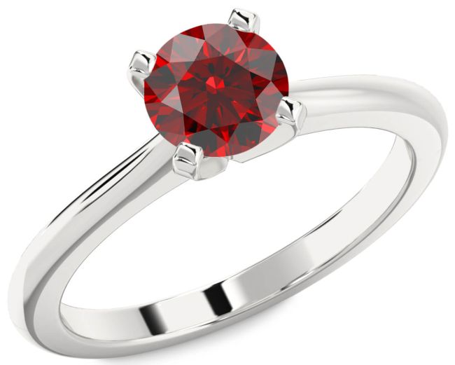 Garnet Silver Round Solitaire Engagement Ring