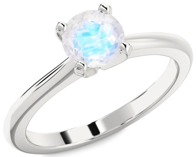 Moonstone Silver Round Solitaire Engagement Ring