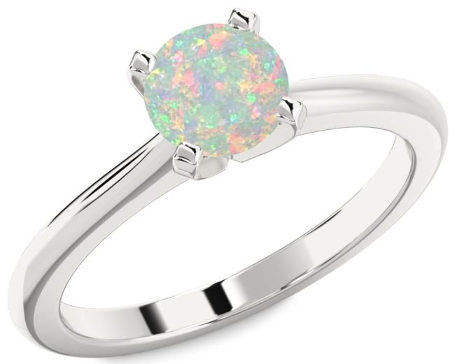 Opal Silver Round Solitaire Engagement Ring