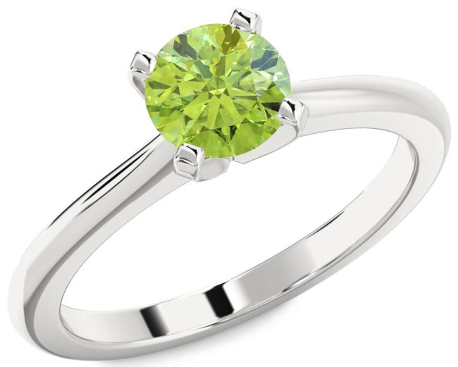 Peridot Silver Round Solitaire Engagement Ring