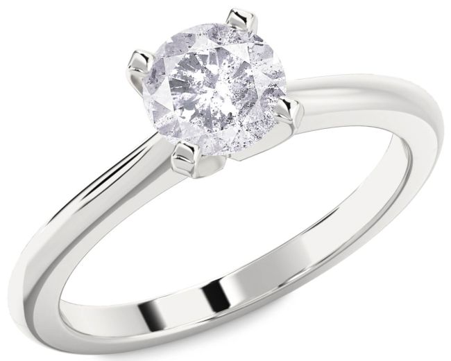 Salt & Pepper Diamond Silver Round Solitaire Engagement Ring