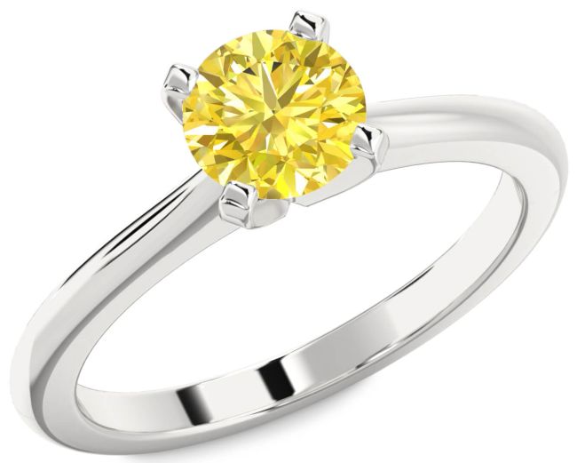 Yellow Diamond Silver Round Solitaire Engagement Ring