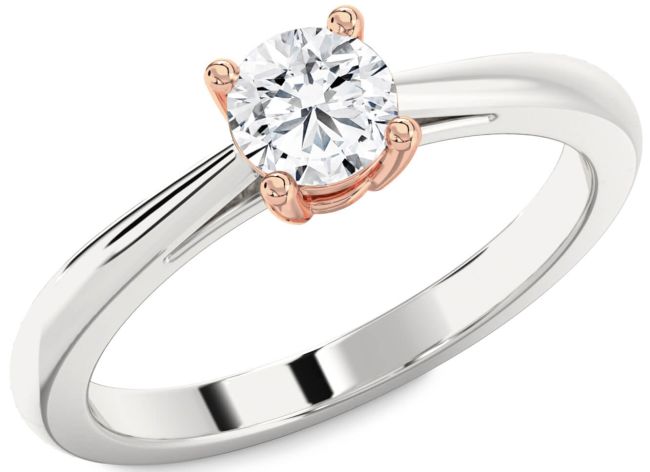 Diamond Silver & 10K Rose Gold Round Solitaire Engagement Ring