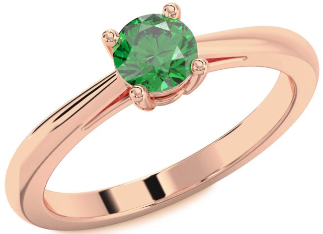 Emerald Rose Gold Silver Round Solitaire Engagement Ring