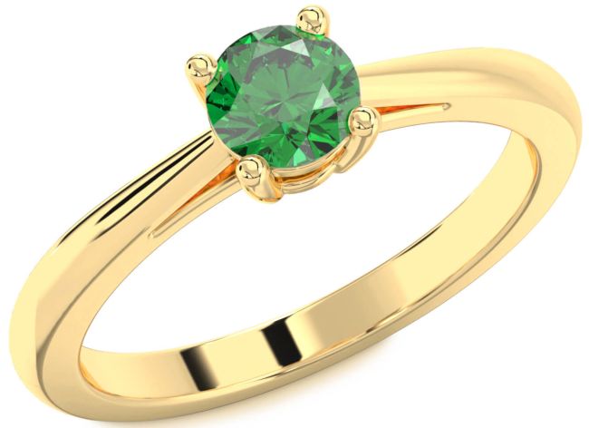 Emerald Gold Round Solitaire Engagement Ring
