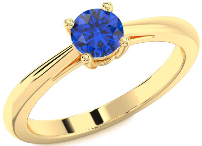 Blue Sapphire Gold Round Solitaire Engagement Ring
