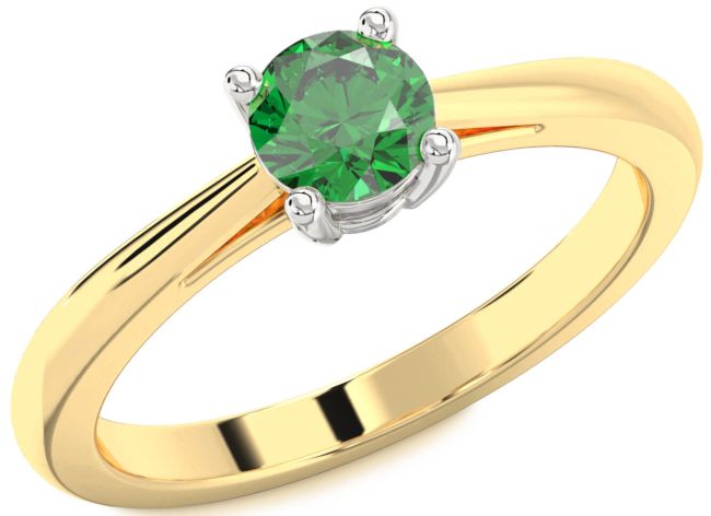 Emerald Gold Silver Round Solitaire Engagement Ring