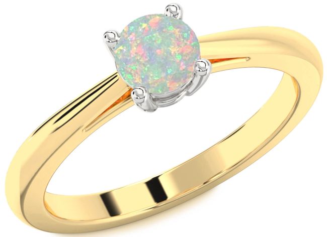 Opal Gold Silver Round Solitaire Engagement Ring