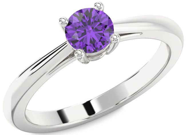 Amethyst Silver Round Solitaire Engagement Ring