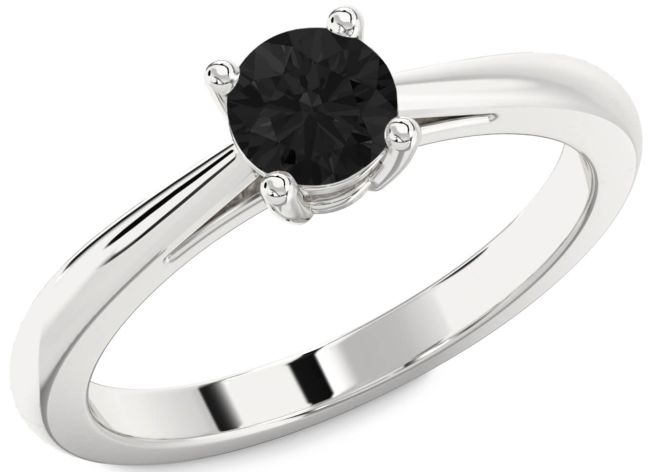 Black Diamond Silver Round Solitaire Engagement Ring