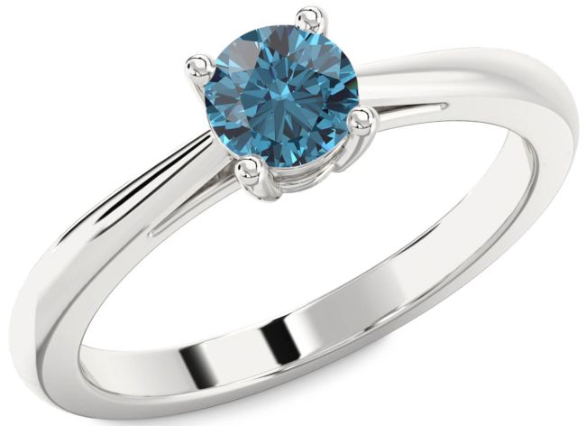 Blue Diamond Silver Round Solitaire Engagement Ring